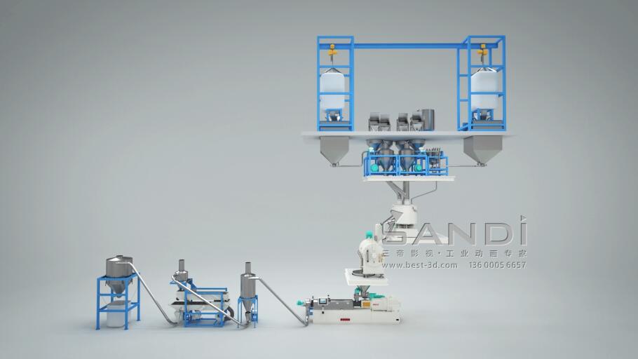 异向双螺杆PVC造粒自动化生产线三维演示动画